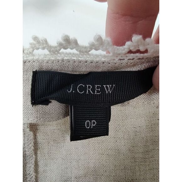 J.Crew Women's Size 0P Oatmeal Cream Trim 100% Linen Long Sleeve Top Shirt - Picture 4 of 10